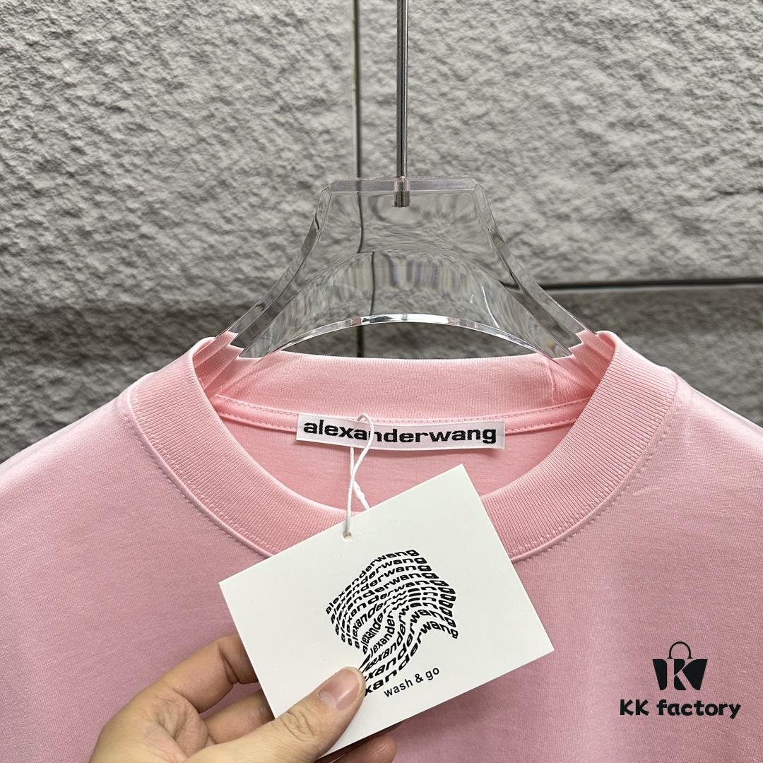 Alexander Wang 2025 Spring/Summer New Arrival Classic WANG Front and Back Letter Print Custom Double Gauze Plain Cotton Short Sleeve T-Shirt Unisex