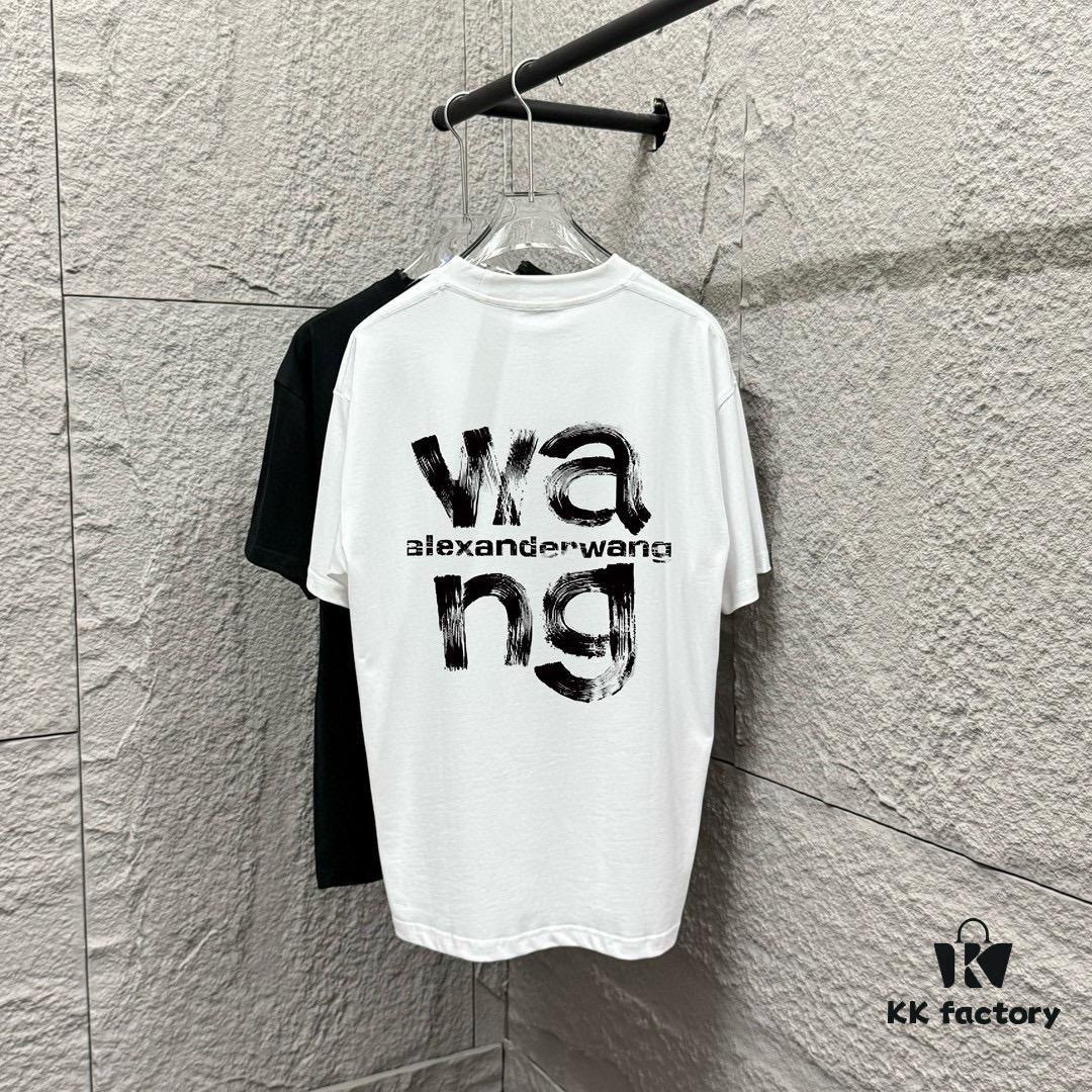 Alexander Wang 2025 Spring/Summer New Arrival Classic WANG Front and Back Letter Print Custom Dual Gauze Plain Cotton Short Sleeve T-Shirt Unisex