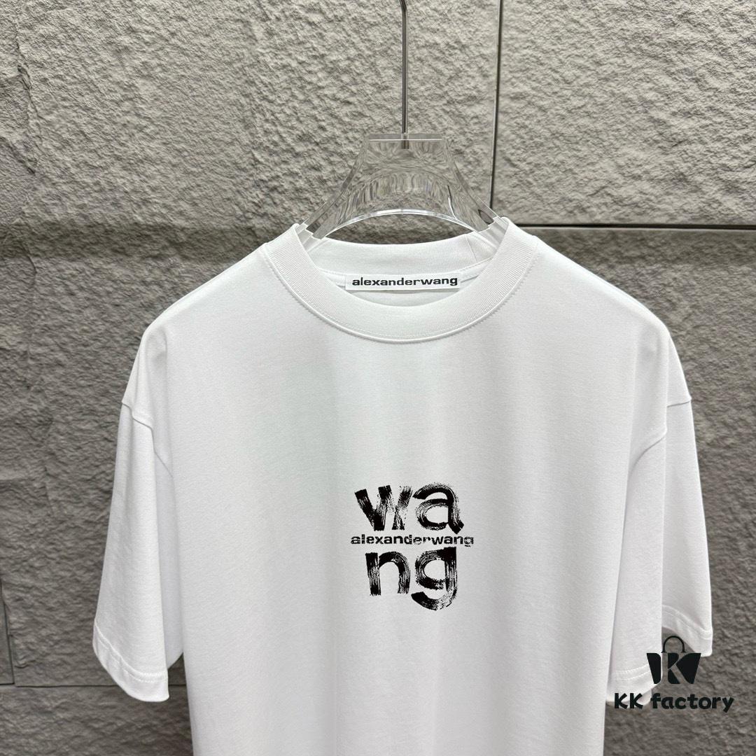 Alexander Wang 2025 Spring/Summer New Arrival Classic WANG Front and Back Letter Print Custom Dual Gauze Plain Cotton Short Sleeve T-Shirt Unisex
