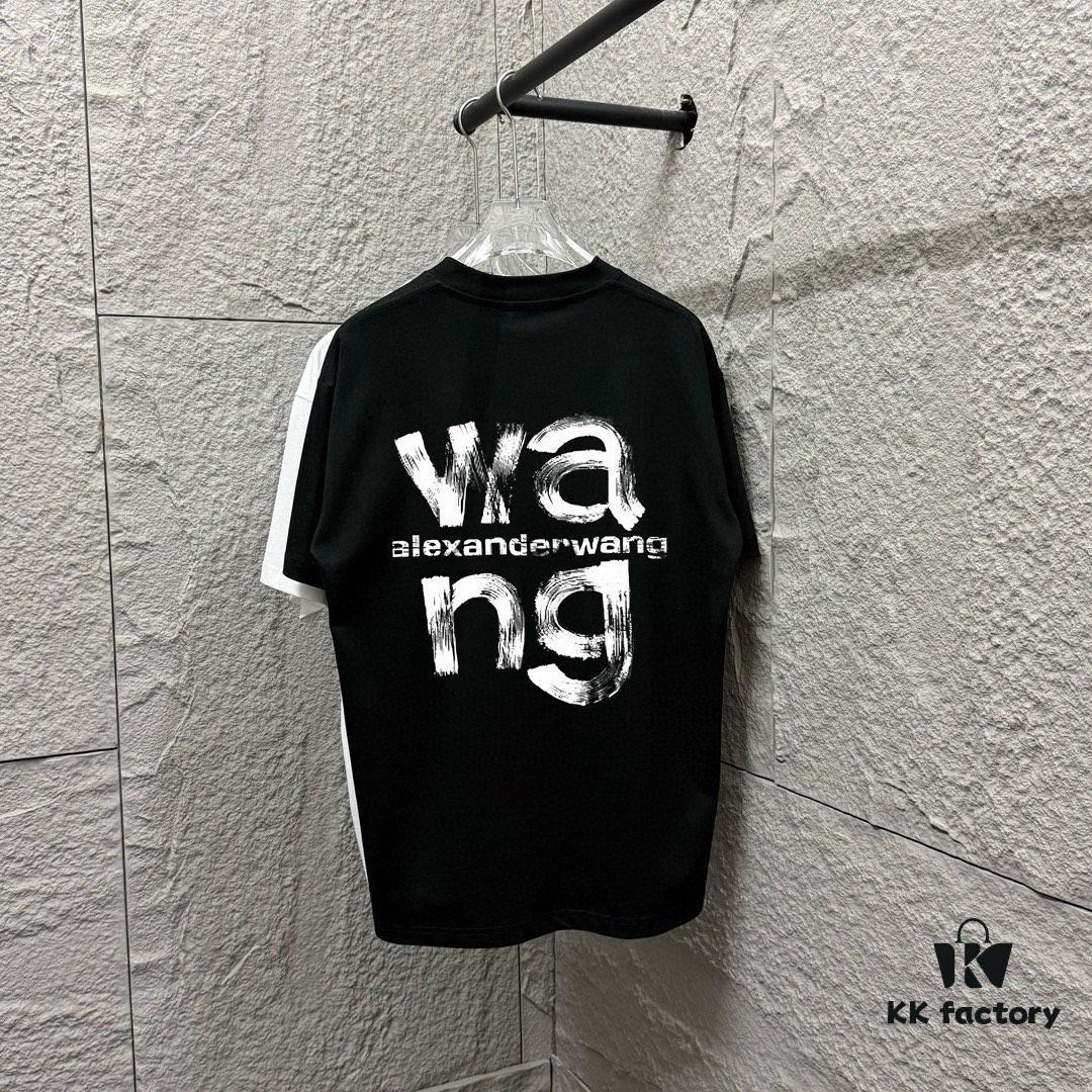 Alexander Wang 2025 Spring/Summer New Arrival Classic WANG Front and Back Letter Print Custom Double Gauze Plain Cotton Short Sleeve T-Shirt Unisex