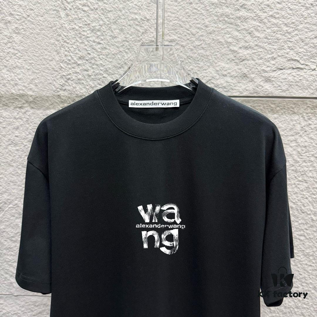 Alexander Wang 2025 Spring/Summer New Arrival Classic WANG Front and Back Letter Print Custom Double Gauze Plain Cotton Short Sleeve T-Shirt Unisex