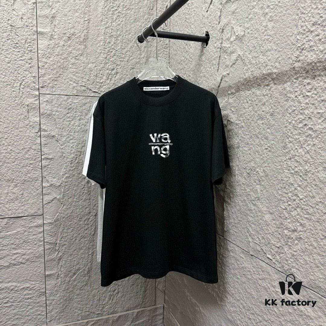 Alexander Wang 2025 Spring/Summer New Arrival Classic WANG Front and Back Letter Print Custom Double Gauze Plain Cotton Short Sleeve T-Shirt Unisex