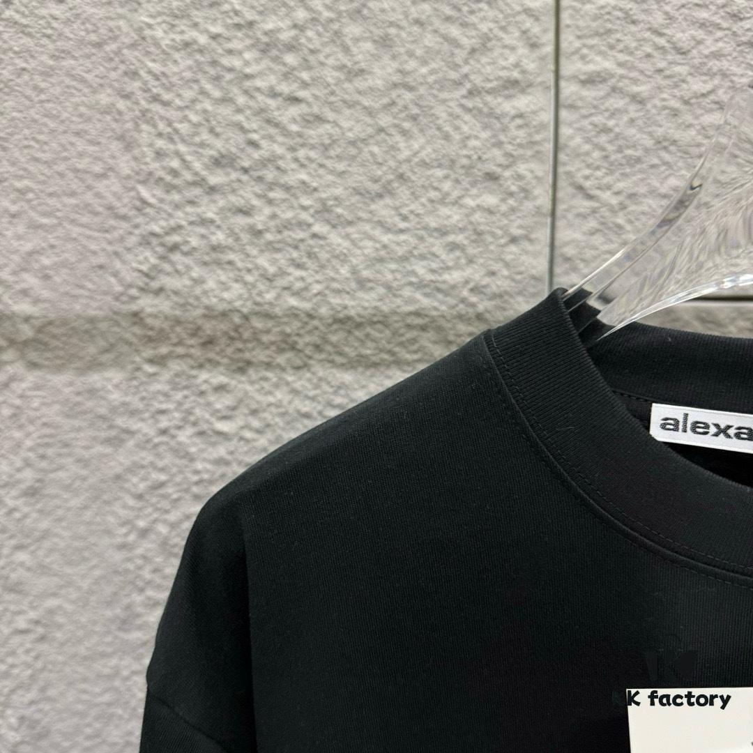 Alexander Wang 2025 Spring/Summer New Arrival Classic WANG Front and Back Letter Print Custom Double Gauze Plain Cotton Short Sleeve T-Shirt Unisex