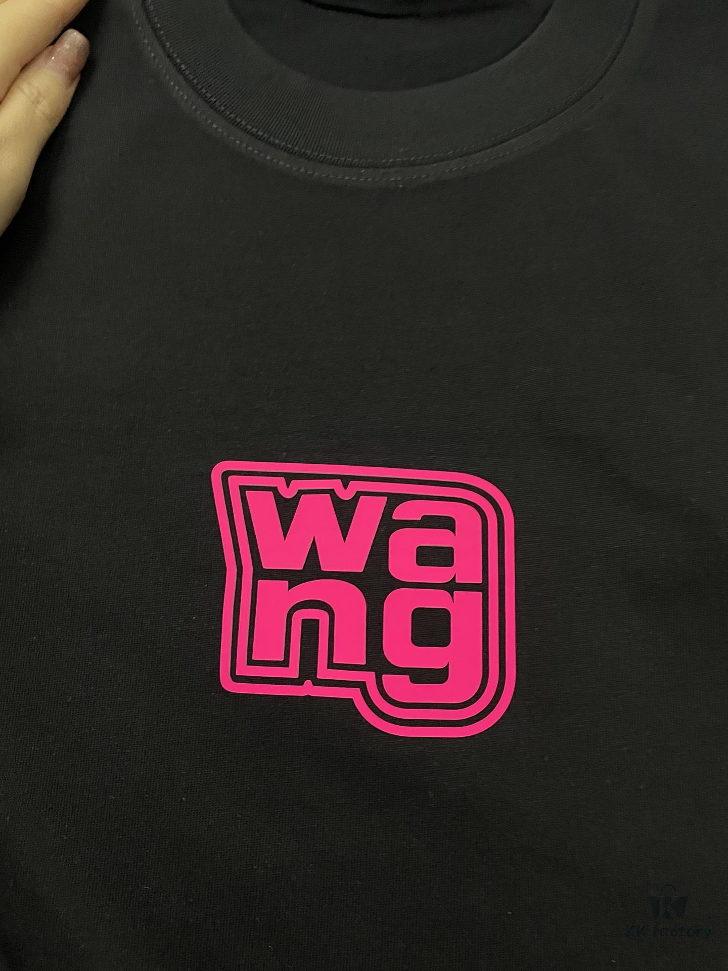 Alexander Wang 2025 Spring/Summer New Arrival Short Sleeve T-Shirt with Pink 'Wang' Silicone Print on Front and Back, Made of Custom Dual-Yarn Plain Weave Cotton 300 Fabric, Unisex Design