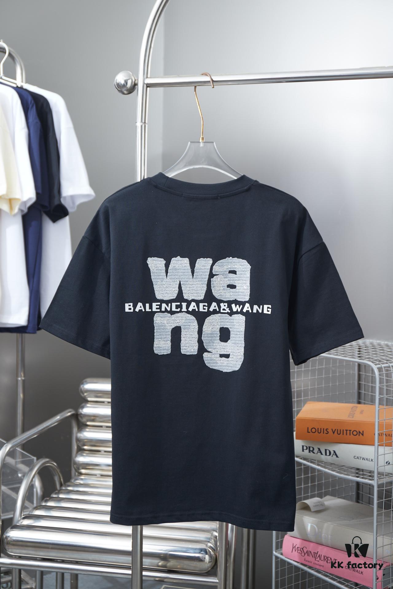 Alexarde*wang 25SS Early Spring New Arrival Applique Letter Rhinestone Short Sleeve T-Shirt