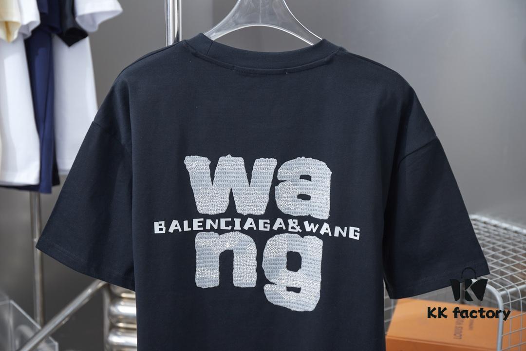 Alexarde*wang 25SS Early Spring New Arrival Applique Letter Rhinestone Short Sleeve T-Shirt