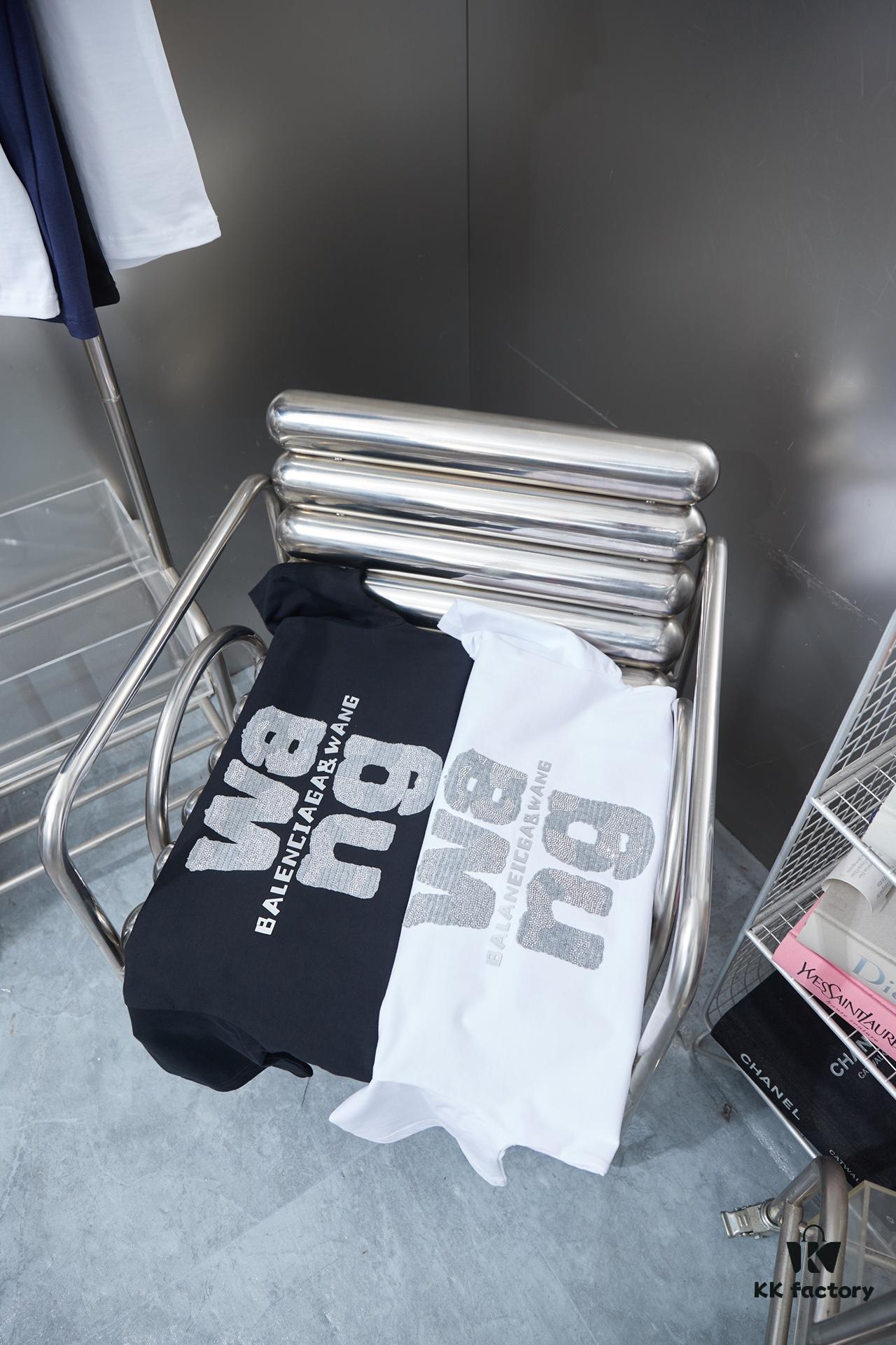 Alexarde*wang 25SS Early Spring New Arrival Applique Letter Rhinestone Short Sleeve T-Shirt