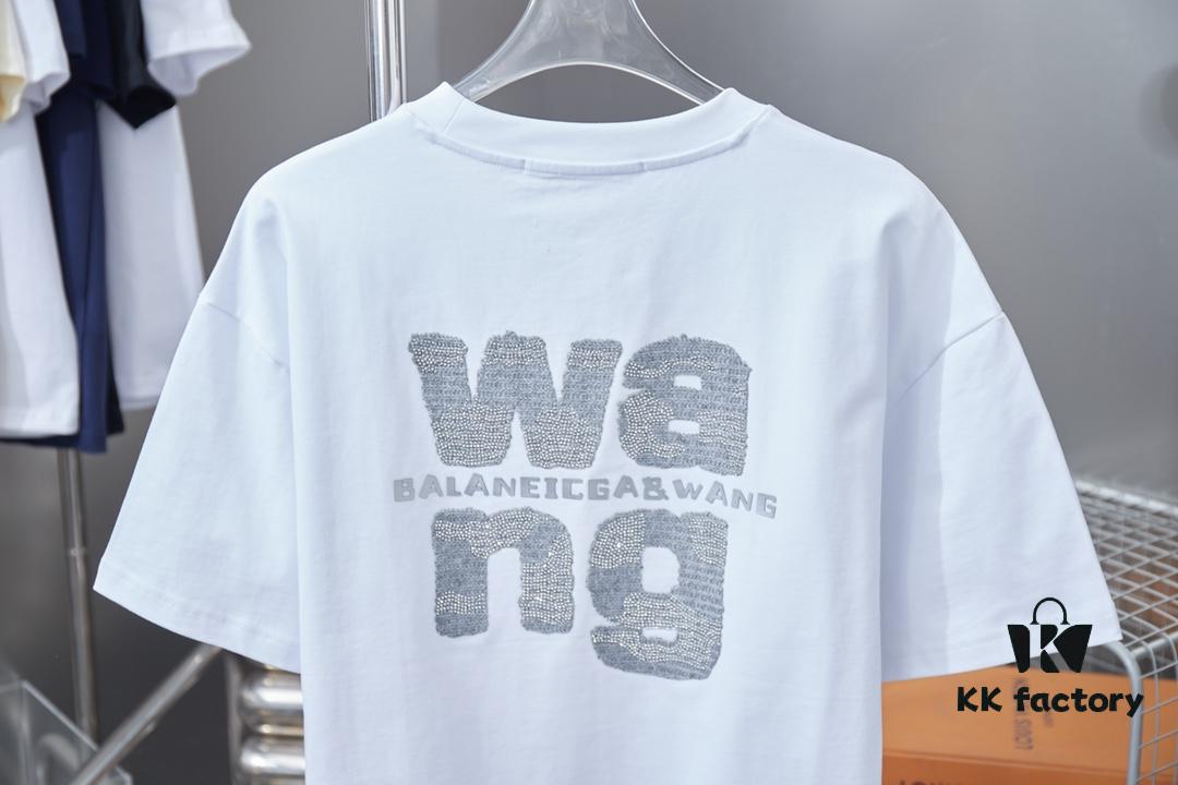 Alexarde*wang 25SS Early Spring New Arrival Applique Letter Rhinestone Short Sleeve T-Shirt