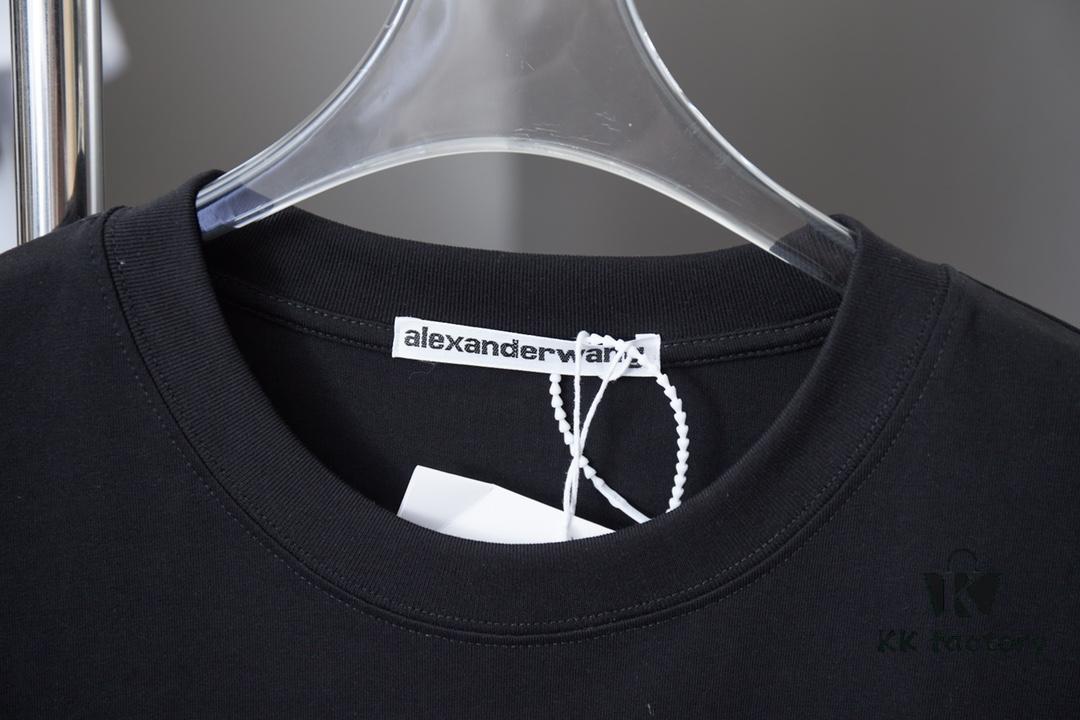 Alexarde*wang 25SS Early Spring New Arrival 3D Velvet Flocked Letter Pearl Rhinestone Short Sleeve T-Shirt