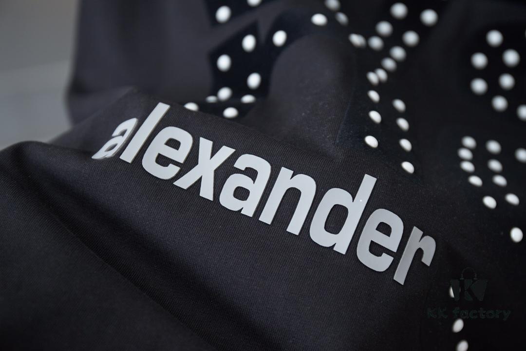 Alexarde*wang 25SS Early Spring New Arrival 3D Velvet Flocked Letter Pearl Rhinestone Short Sleeve T-Shirt