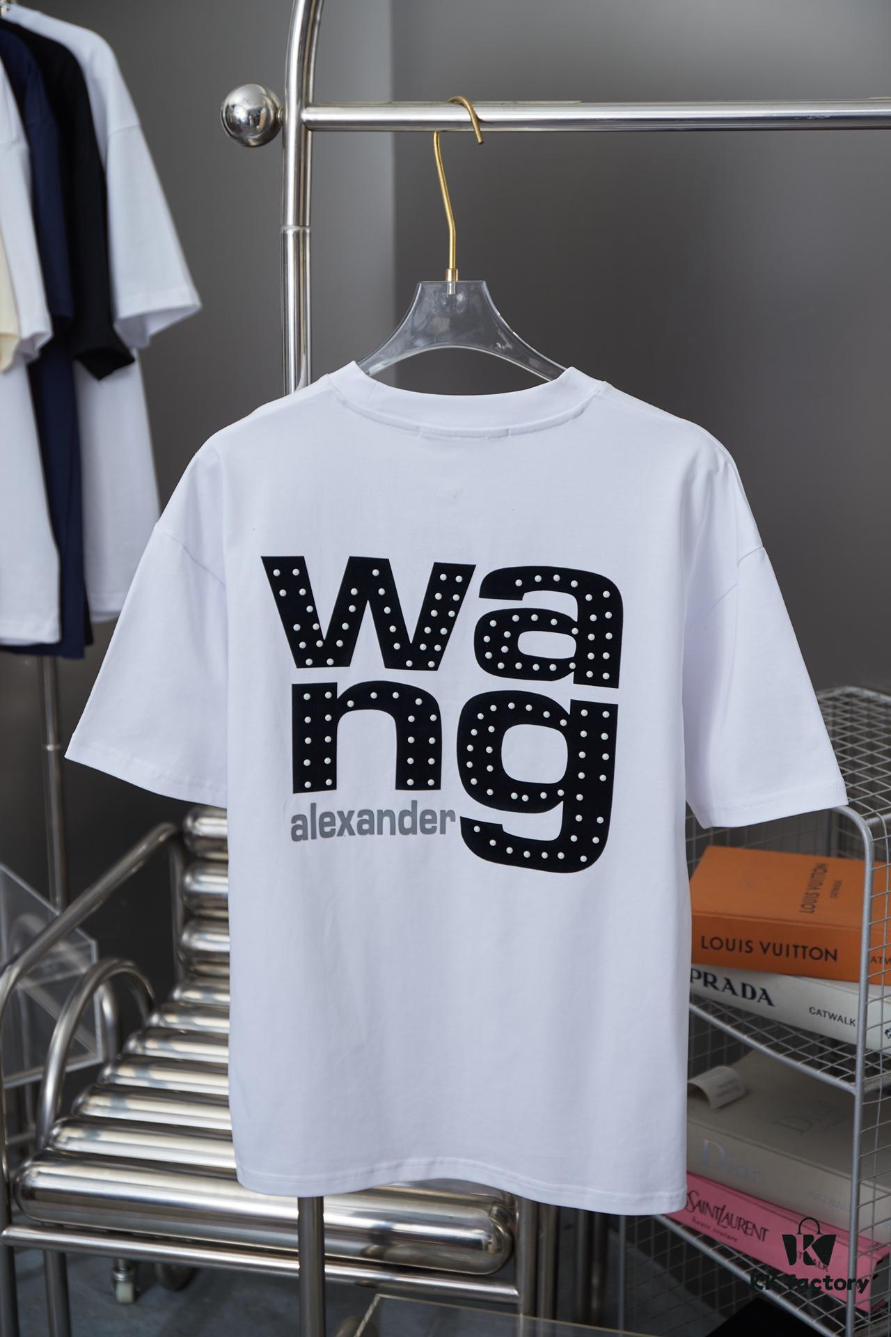 Alexarde*wang 25SS Early Spring New Arrival 3D Flocked Letter Pearl Rhinestone Short Sleeve T-Shirt