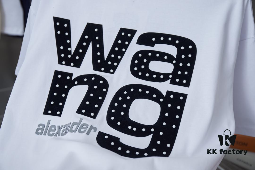 Alexarde*wang 25SS Early Spring New Arrival 3D Flocked Letter Pearl Rhinestone Short Sleeve T-Shirt