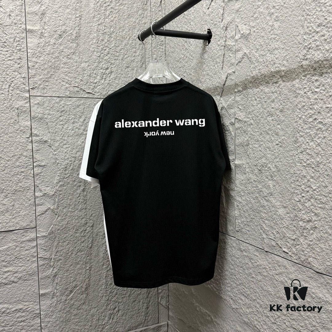 Alexander Wang 2025 Spring/Summer New Arrival Short Sleeve T-Shirt with Embroidered 'Wang' Logo on Chest and Printed Lettering on Back, Unisex Design Made from Custom Dual-Yarn Plain-Woven 300g Cotton Fabric