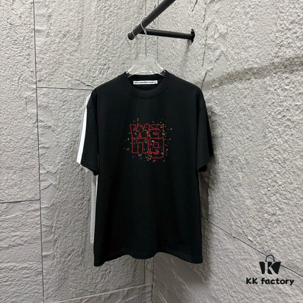 Alexander Wang 2025 Spring/Summer New Arrival Short Sleeve T-Shirt with Chest 'Wang' Logo Print, Unisex Design Made from Custom Double-Yarn Plain Weave Cotton 300 Fabric