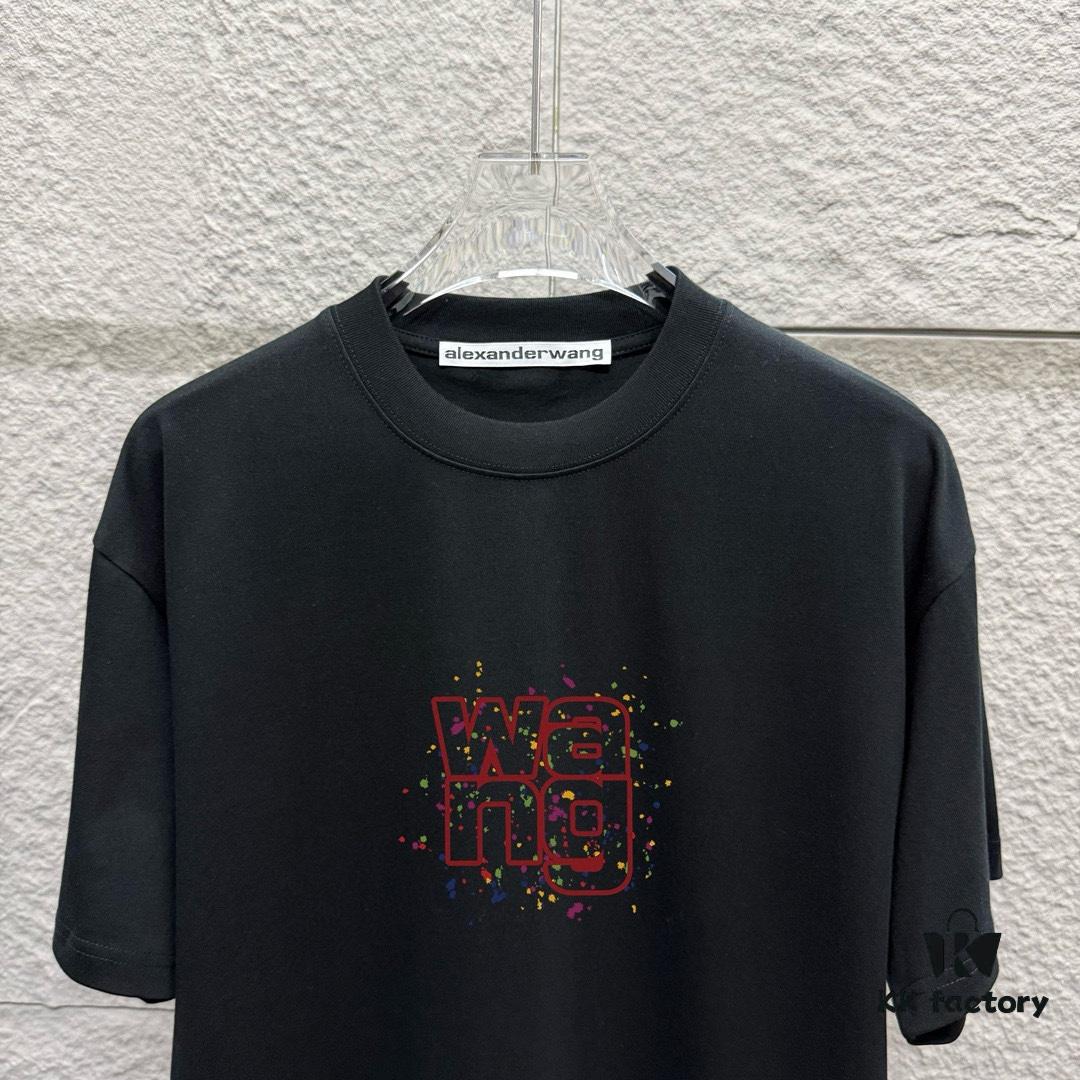 Alexander Wang 2025 Spring/Summer New Arrival Short Sleeve T-Shirt with Chest 'Wang' Logo Print, Unisex Design Made from Custom Double-Yarn Plain Weave Cotton 300 Fabric