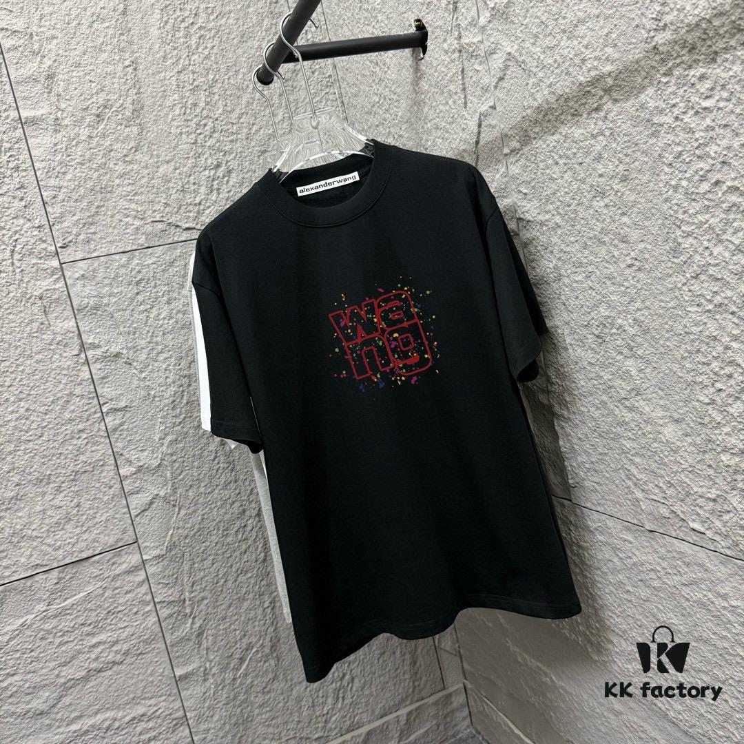 Alexander Wang 2025 Spring/Summer New Arrival Short Sleeve T-Shirt with Chest 'Wang' Logo Print, Unisex Design Made from Custom Double-Yarn Plain Weave Cotton 300 Fabric