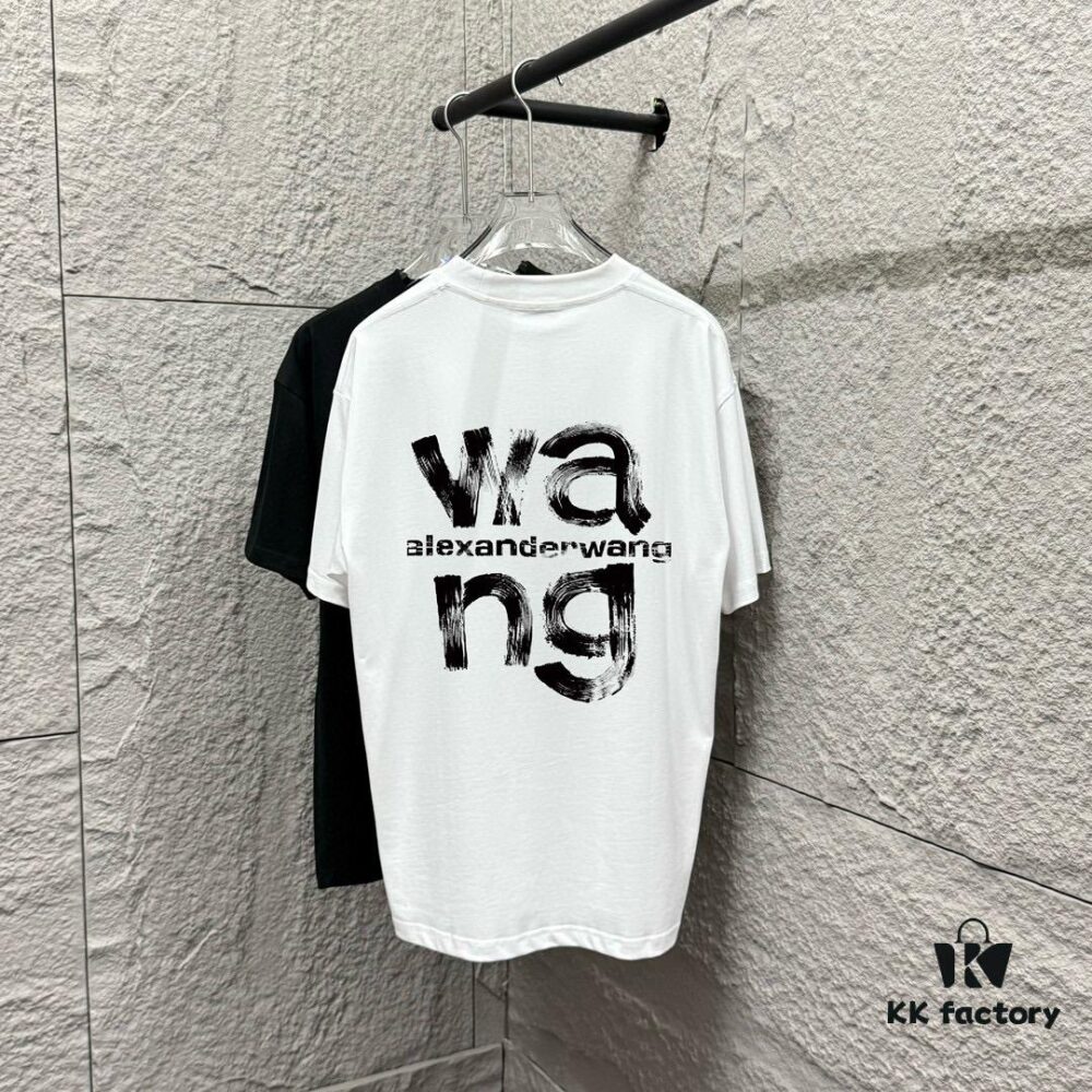 Alexander Wang 2025 Spring/Summer New Arrival Classic 'WANG' Logo Print Short-Sleeve T-Shirt in Custom Double-Gauze Plain-Woven Cotton Fabric Unisex