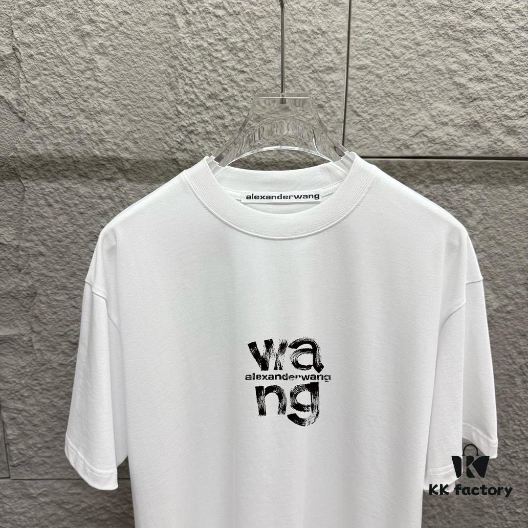 Alexander Wang 2025 Spring/Summer New Arrival Classic 'WANG' Logo Print Short-Sleeve T-Shirt in Custom Double-Gauze Plain-Woven Cotton Fabric Unisex