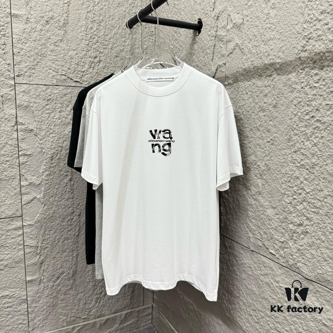 Alexander Wang 2025 Spring/Summer New Arrival Classic 'WANG' Logo Print Short-Sleeve T-Shirt in Custom Double-Gauze Plain-Woven Cotton Fabric Unisex