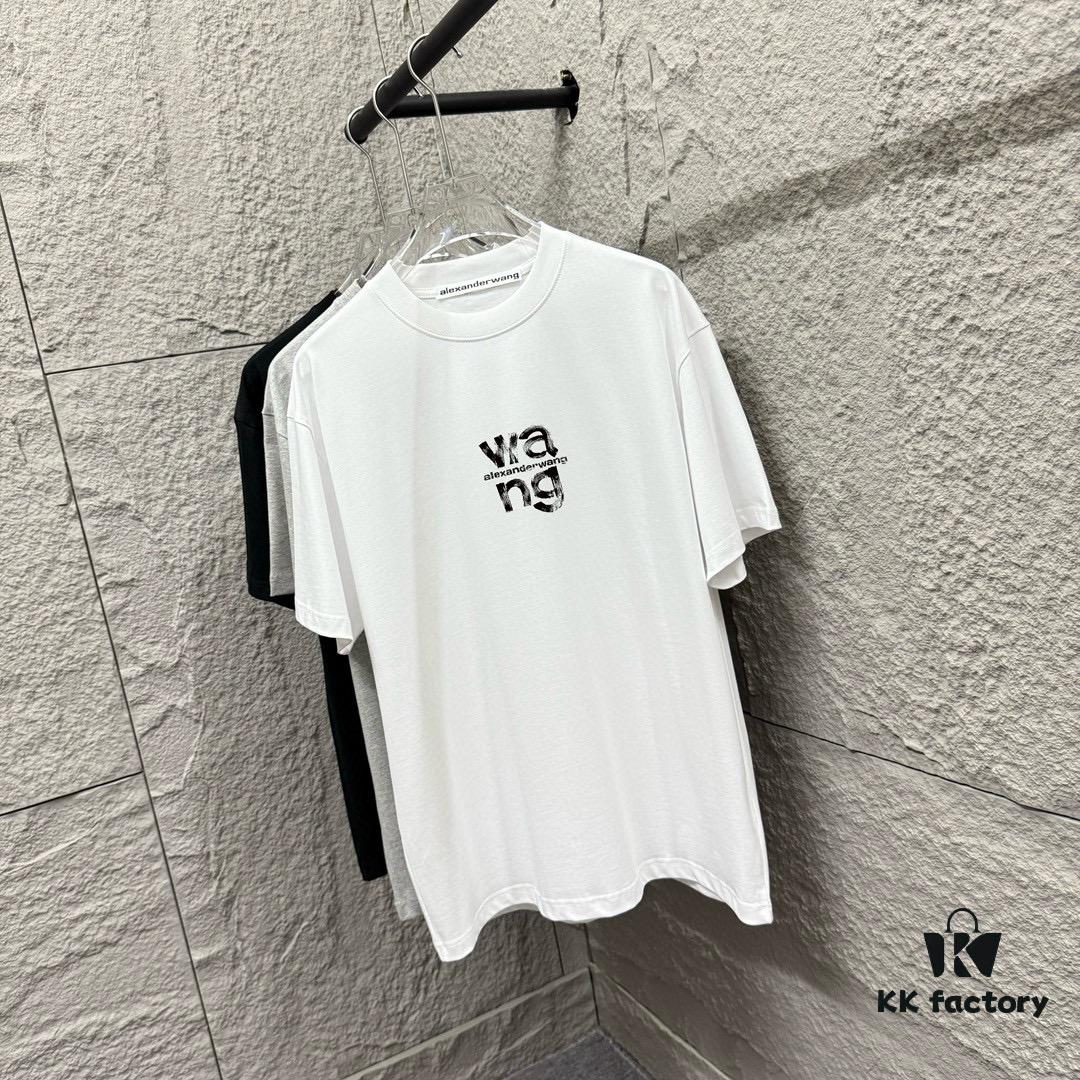 Alexander Wang 2025 Spring/Summer New Arrival Classic 'WANG' Logo Print Short-Sleeve T-Shirt in Custom Double-Gauze Plain-Woven Cotton Fabric Unisex
