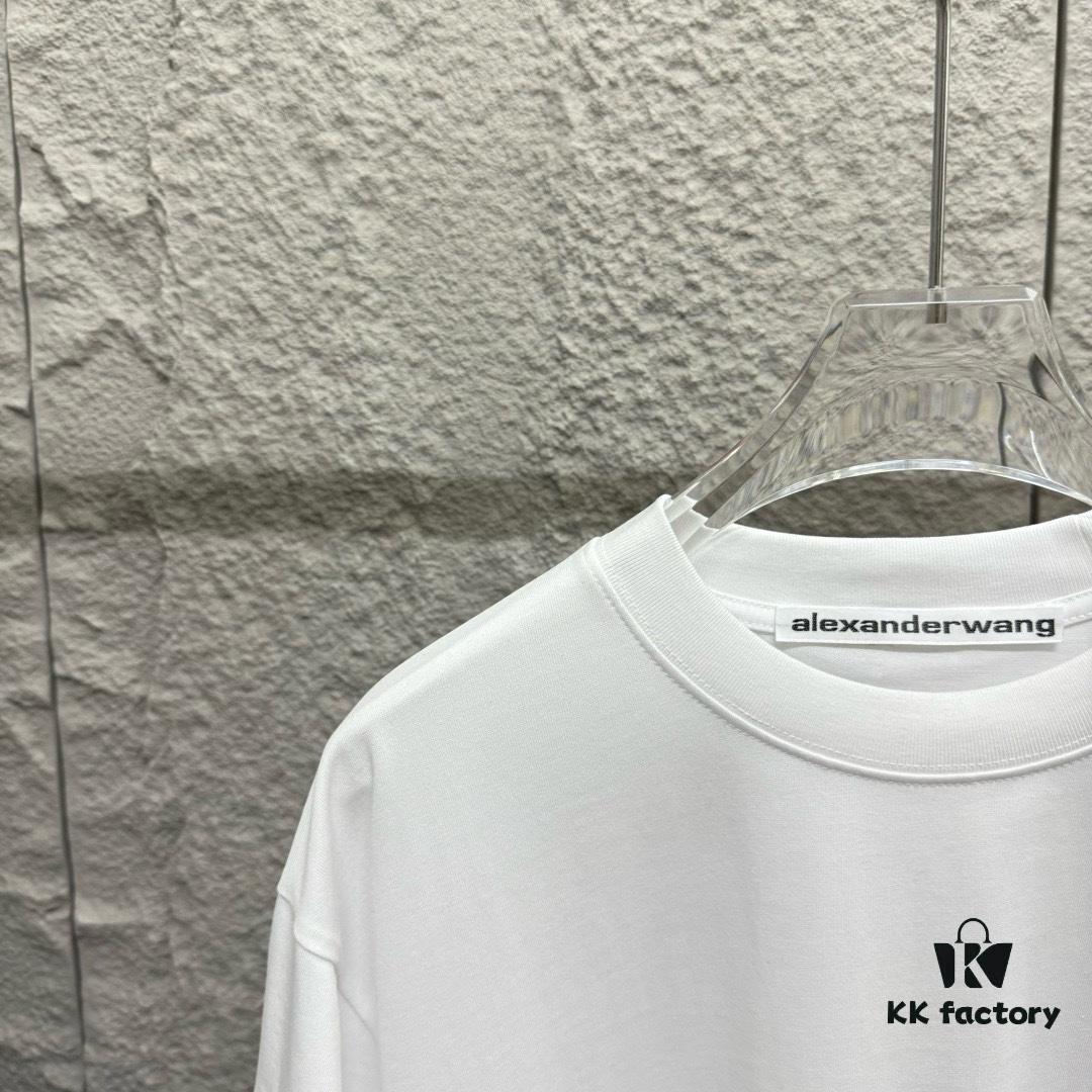 Alexander Wang 2025 Spring/Summer New Arrival Classic 'WANG' Logo Print Short-Sleeve T-Shirt in Custom Double-Gauze Plain-Woven Cotton Fabric Unisex