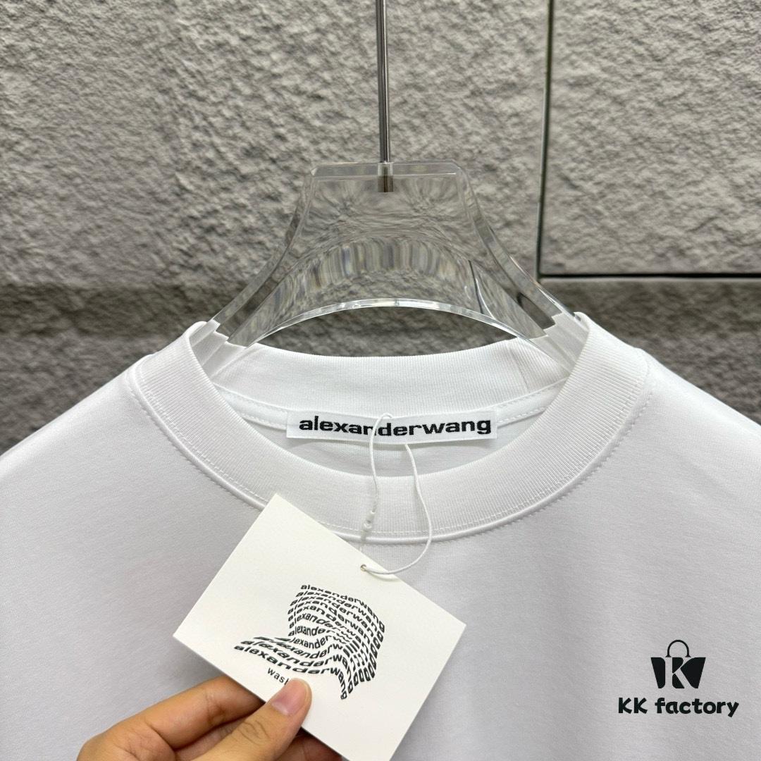 Alexander Wang 2025 Spring/Summer New Arrival Classic 'WANG' Logo Print Short-Sleeve T-Shirt in Custom Double-Gauze Plain-Woven Cotton Fabric Unisex