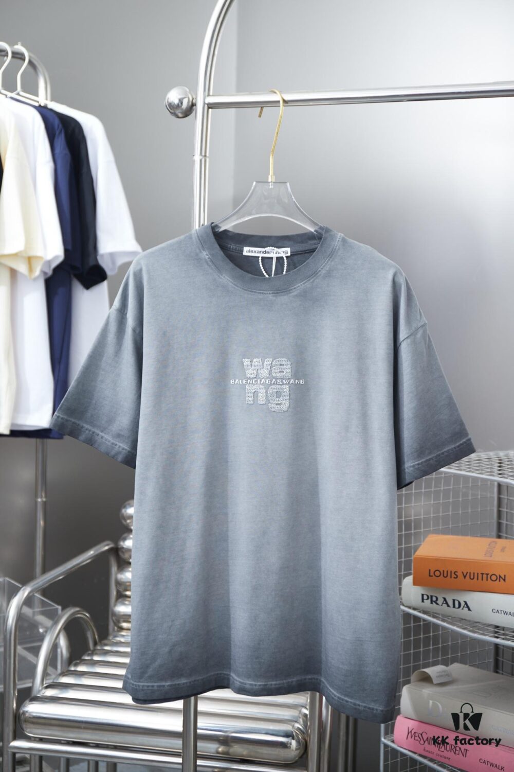 Alexarde*wang 25SS Early Spring New Arrival Applique Letter Rhinestone Short Sleeve T-Shirt