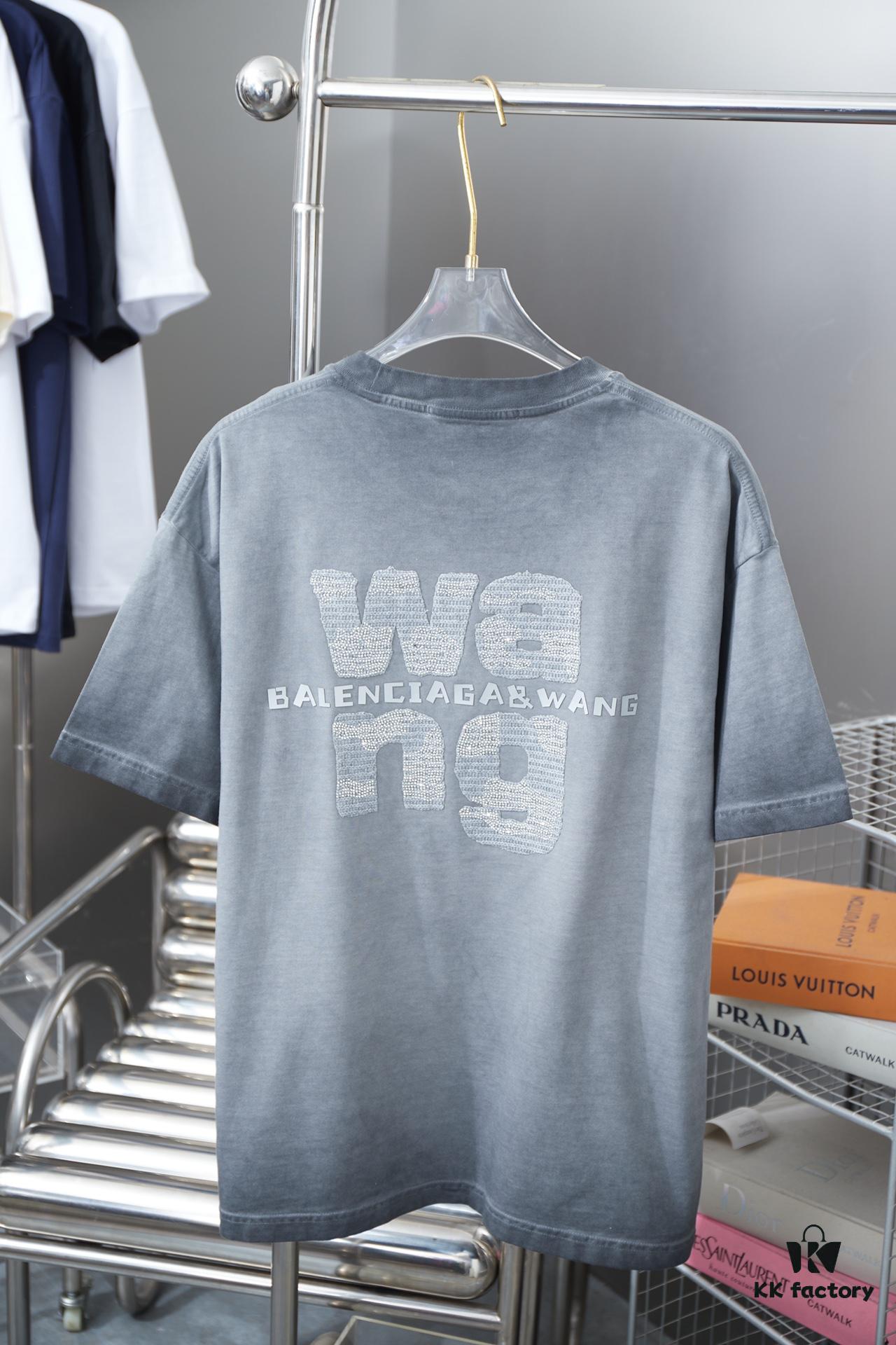 Alexarde*wang 25SS Early Spring New Arrival Applique Letter Rhinestone Short Sleeve T-Shirt