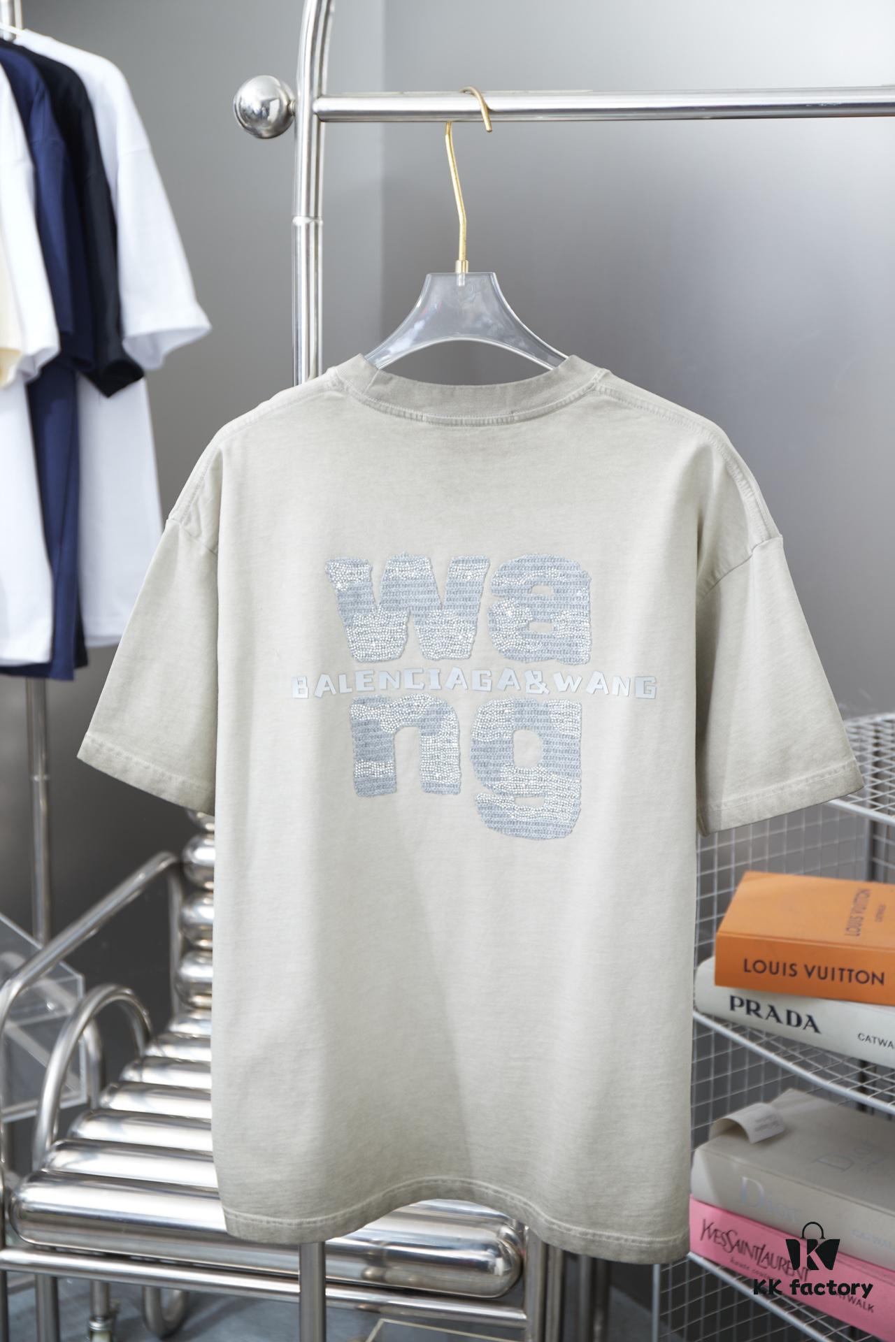 Alexarde*wang 25SS Early Spring New Arrival Embroidered Letter Rhinestone Short Sleeve T-Shirt