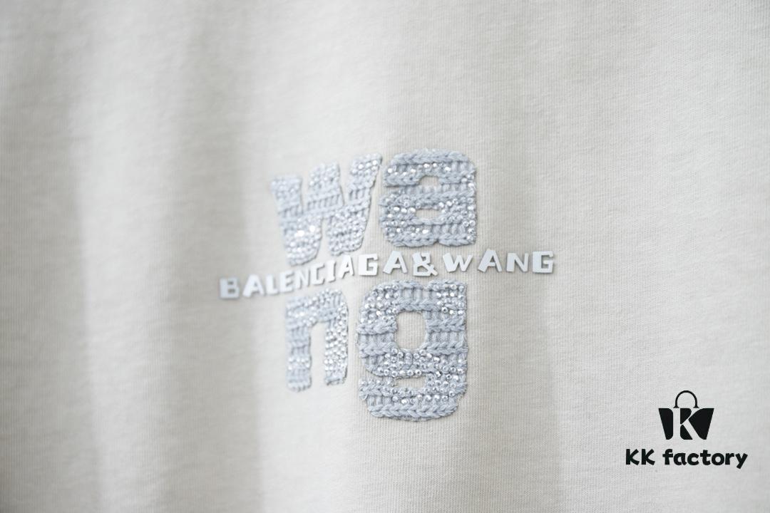 Alexarde*wang 25SS Early Spring New Arrival Embroidered Letter Rhinestone Short Sleeve T-Shirt