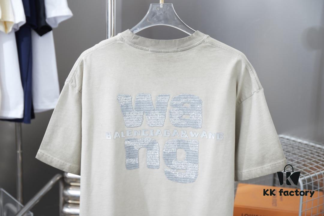 Alexarde*wang 25SS Early Spring New Arrival Embroidered Letter Rhinestone Short Sleeve T-Shirt