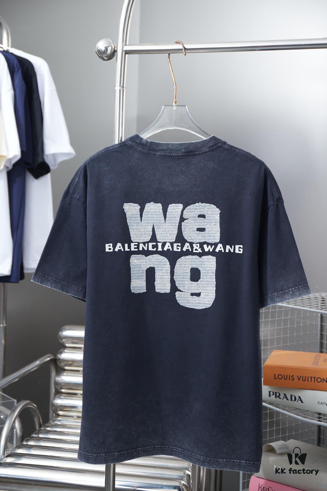 Alexarde*wang 25SS Early Spring New Arrival Embroidered Letter Rhinestone Short Sleeve T-Shirt