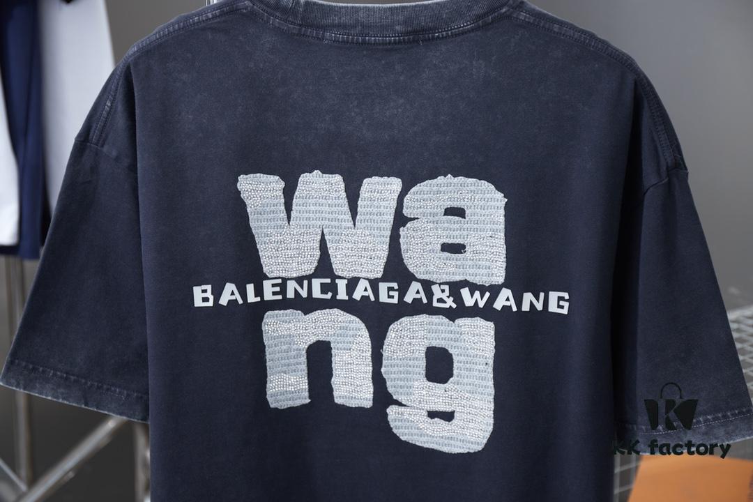 Alexarde*wang 25SS Early Spring New Arrival Embroidered Letter Rhinestone Short Sleeve T-Shirt