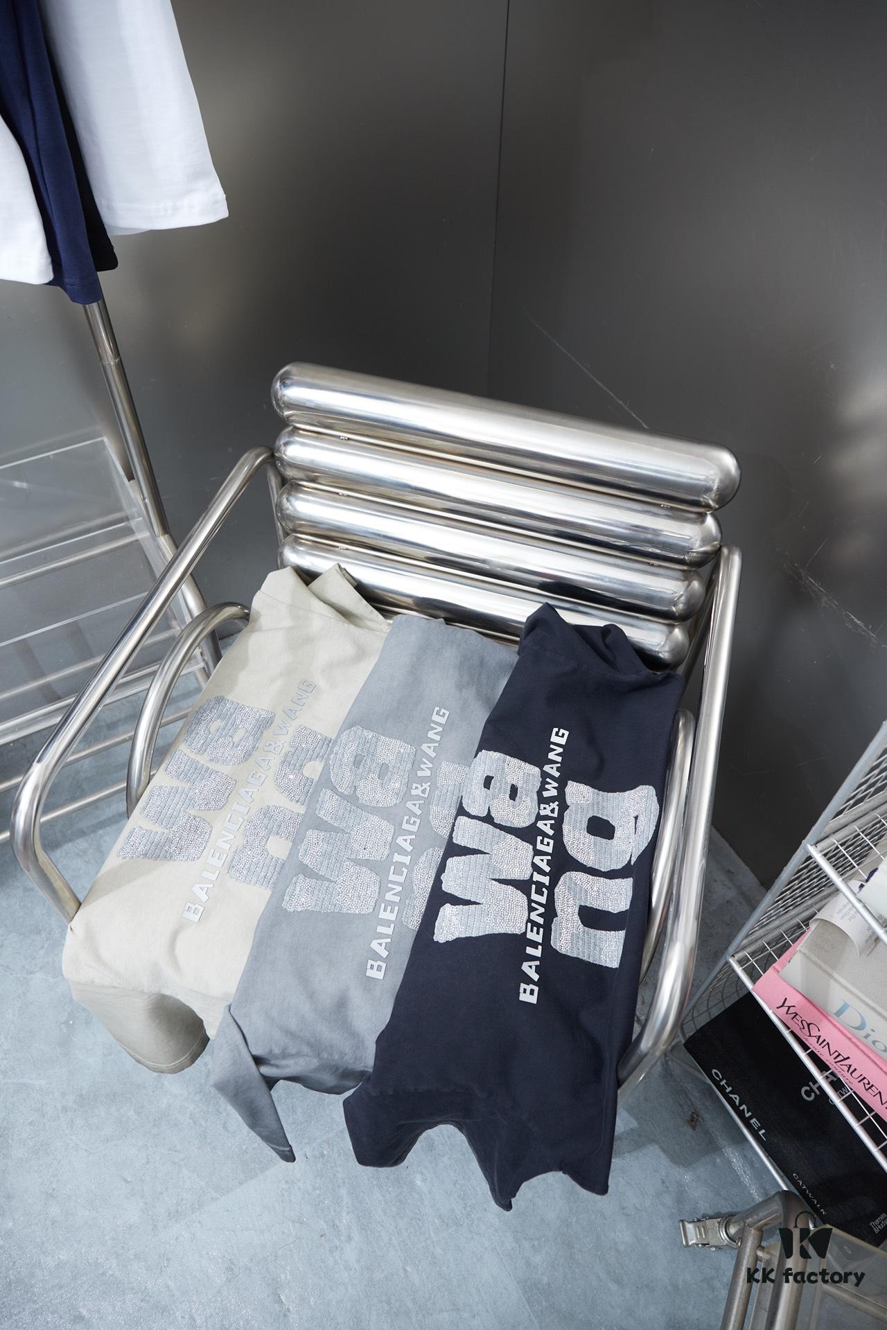 Alexarde*wang 25SS Early Spring New Arrival Embroidered Letter Rhinestone Short Sleeve T-Shirt