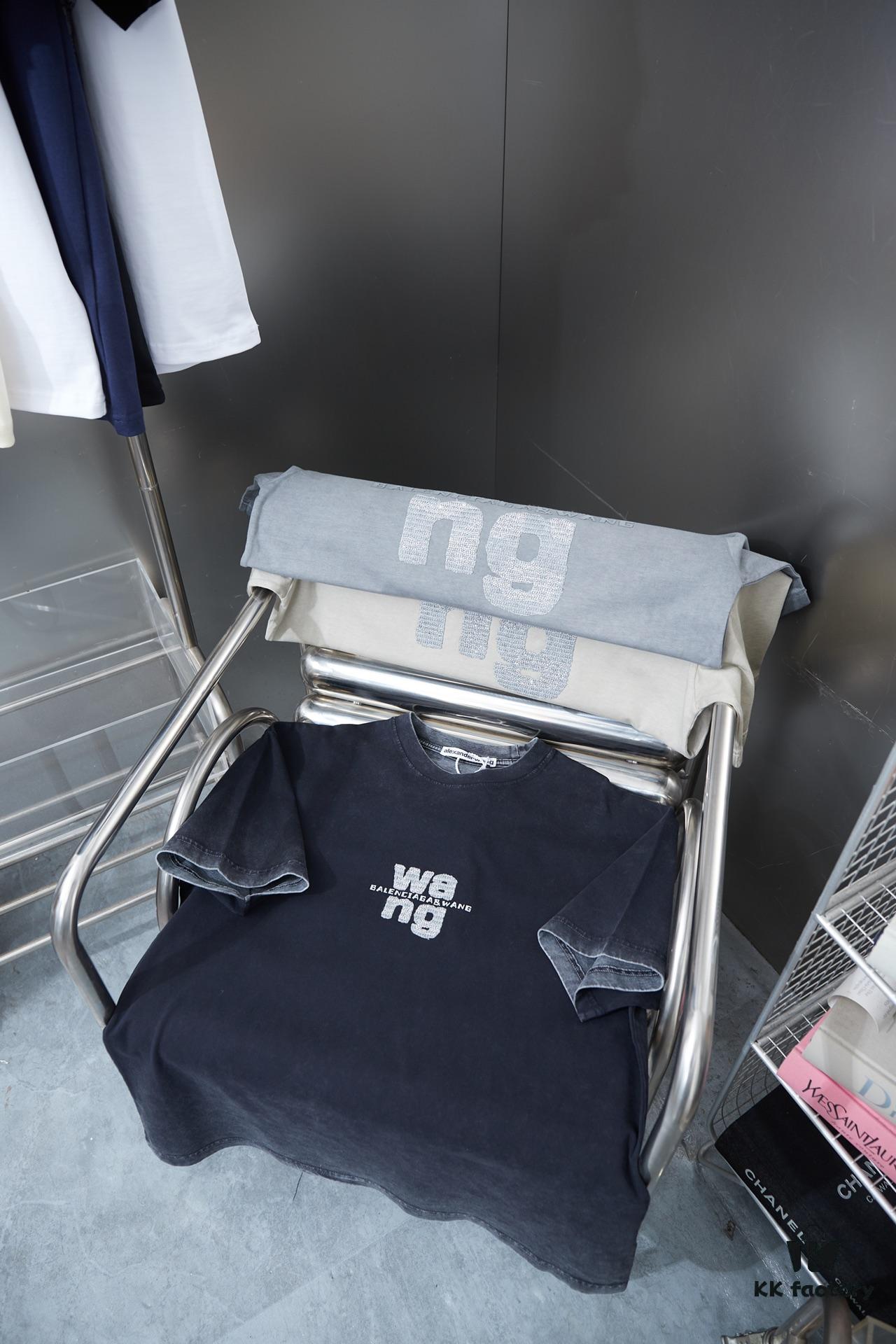 Alexarde*wang 25SS Early Spring New Arrival Embroidered Letter Rhinestone Short Sleeve T-Shirt