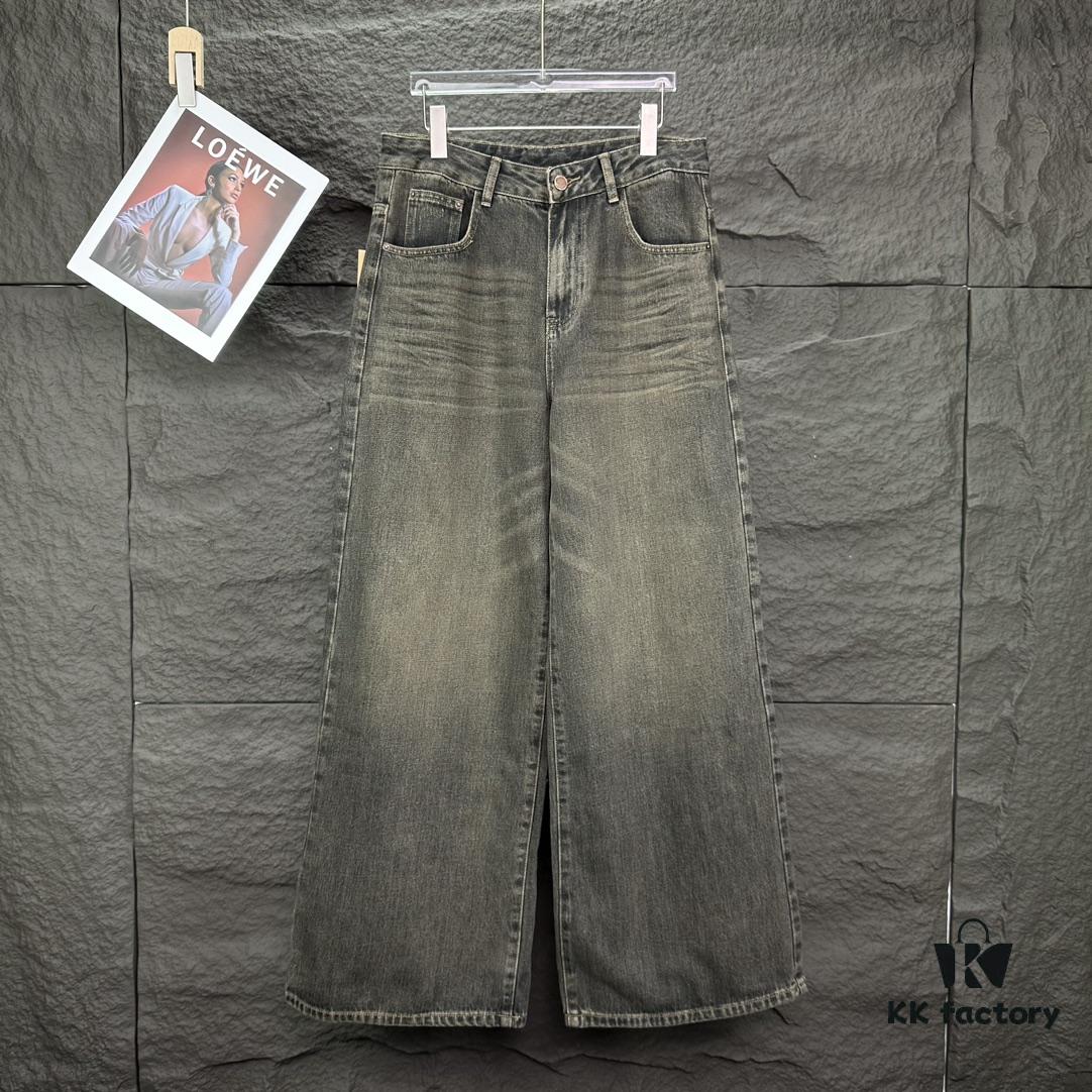 Alexander Wang 2024 New Pocket 3D Letter Distressed Unisex Washed Loose Denim Jeans