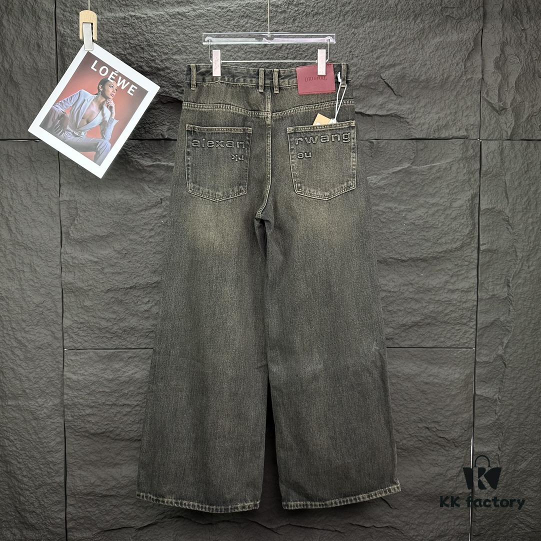 Alexander Wang 2024 New Pocket 3D Letter Distressed Unisex Washed Loose Denim Jeans