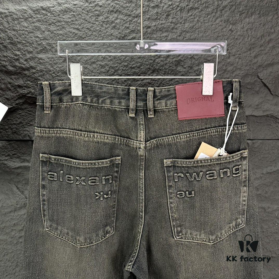 Alexander Wang 2024 New Pocket 3D Letter Distressed Unisex Washed Loose Denim Jeans