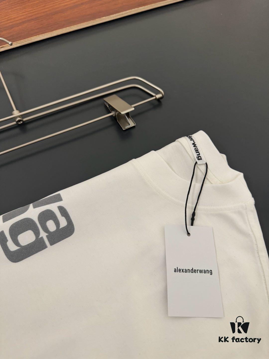 Alexander Wang AW 280g Heavyweight Pure Cotton Oversized T-Shirt with Puff Print Logo Design, Spring and Summer New Round Neck Fashion Short Sleeve Tee