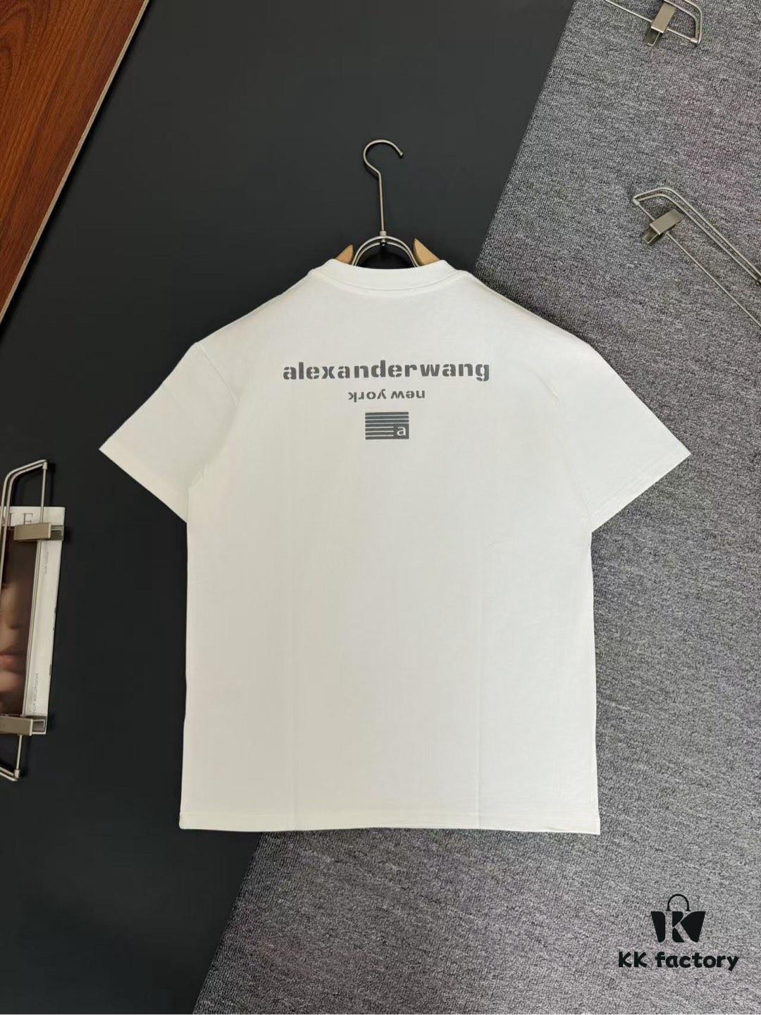 Alexander Wang AW 280g Heavyweight Pure Cotton Oversized T-Shirt with Puff Print Logo Design, Spring and Summer New Round Neck Fashion Short Sleeve Tee