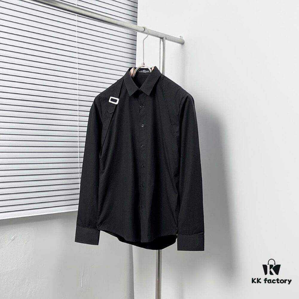 Alexander McQueen Black and White Oversized Shirt with Shoulder Draping Detail