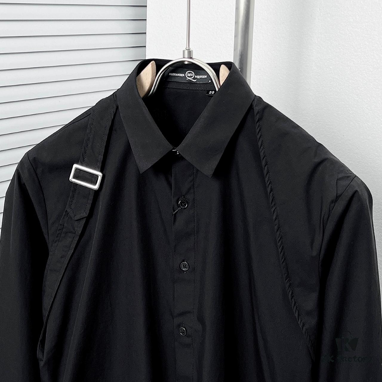 Alexander McQueen Black and White Oversized Shirt with Shoulder Draping Detail