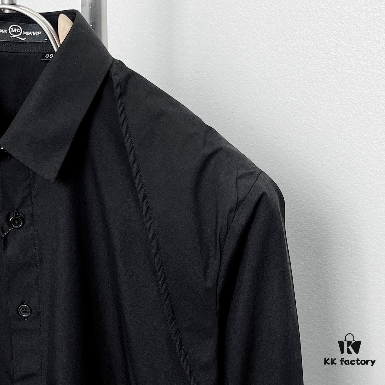 Alexander McQueen Black and White Oversized Shirt with Shoulder Draping Detail