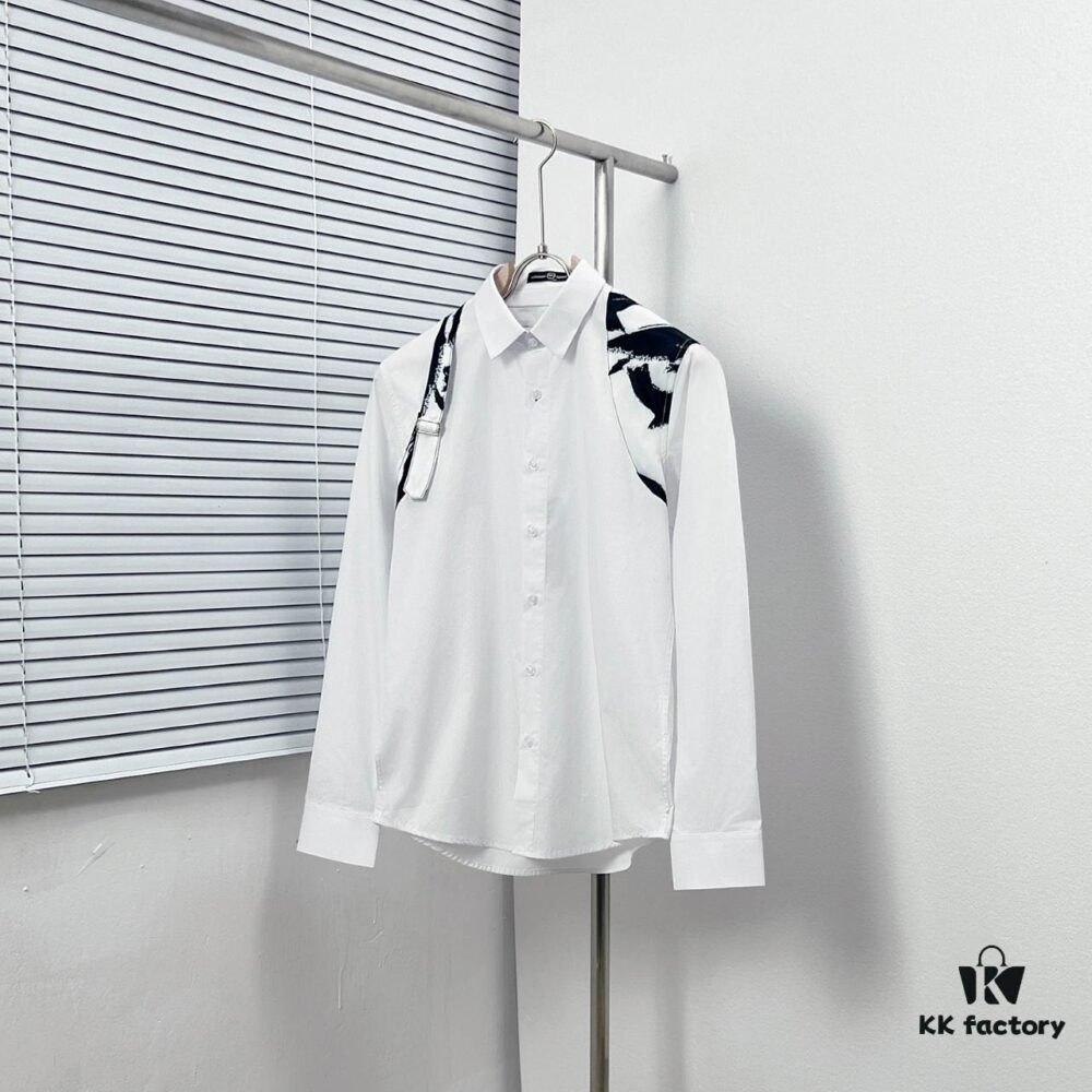 Alexander McQueen Camouflage Color-Blocked Shoulder Strap Design Shirt