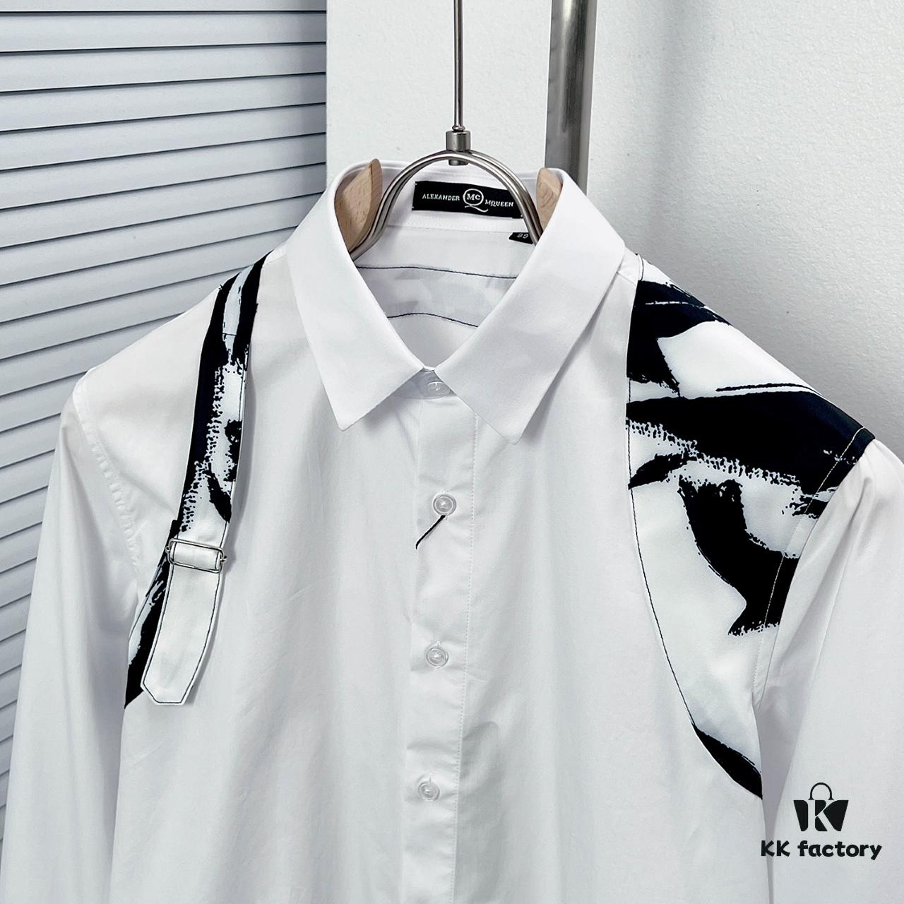 Alexander McQueen Camouflage Color-Blocked Shoulder Strap Design Shirt