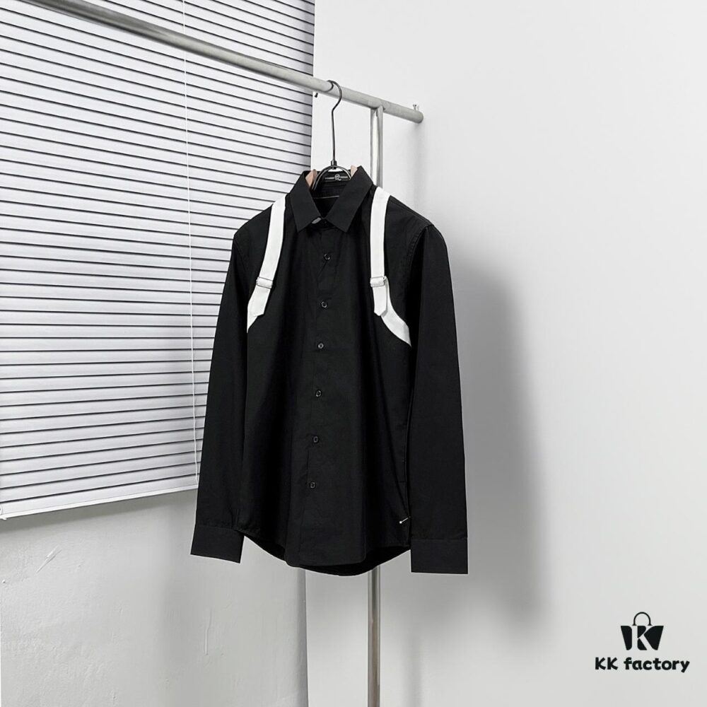 Alexander McQueen Black and White Color-Block Strap Design Shirt