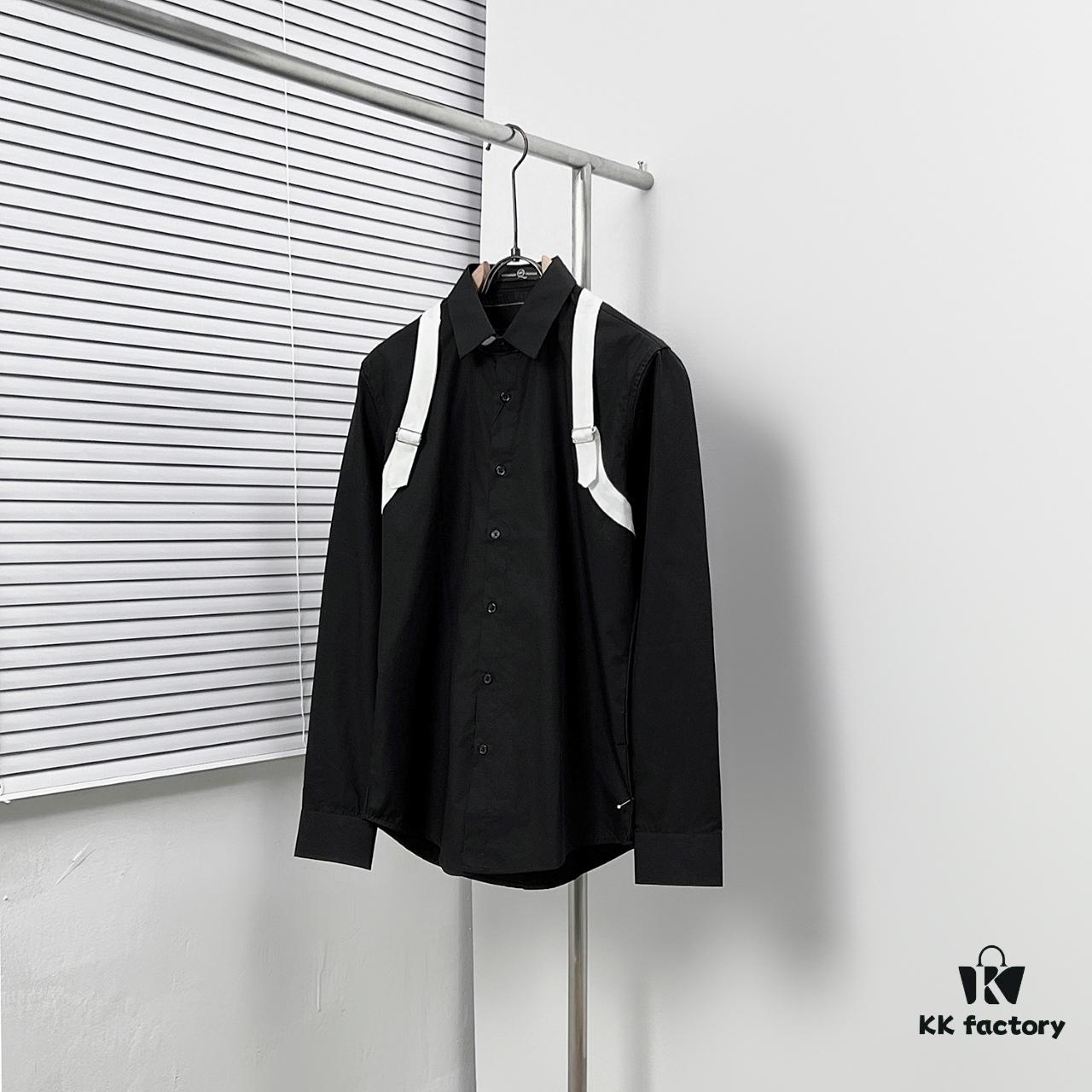 Alexander McQueen Black and White Color-Block Strap Design Shirt