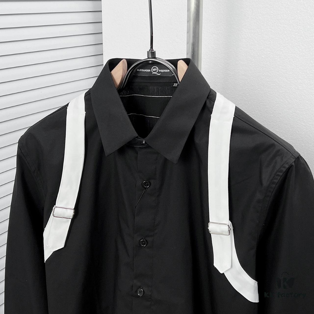 Alexander McQueen Black and White Color-Block Strap Design Shirt