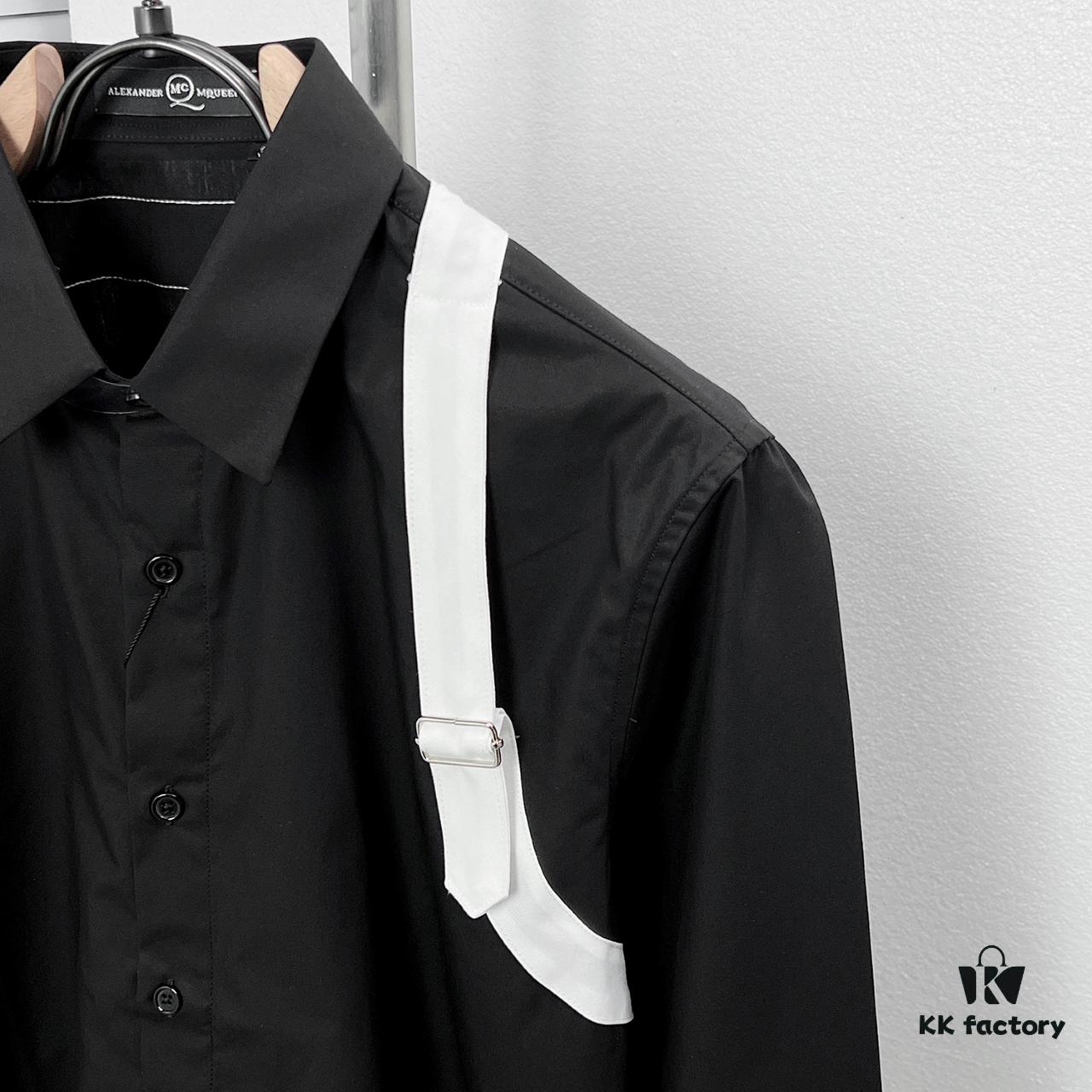 Alexander McQueen Black and White Color-Block Strap Design Shirt