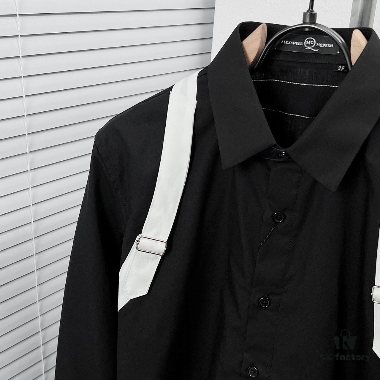 Alexander McQueen Black and White Color-Block Strap Design Shirt